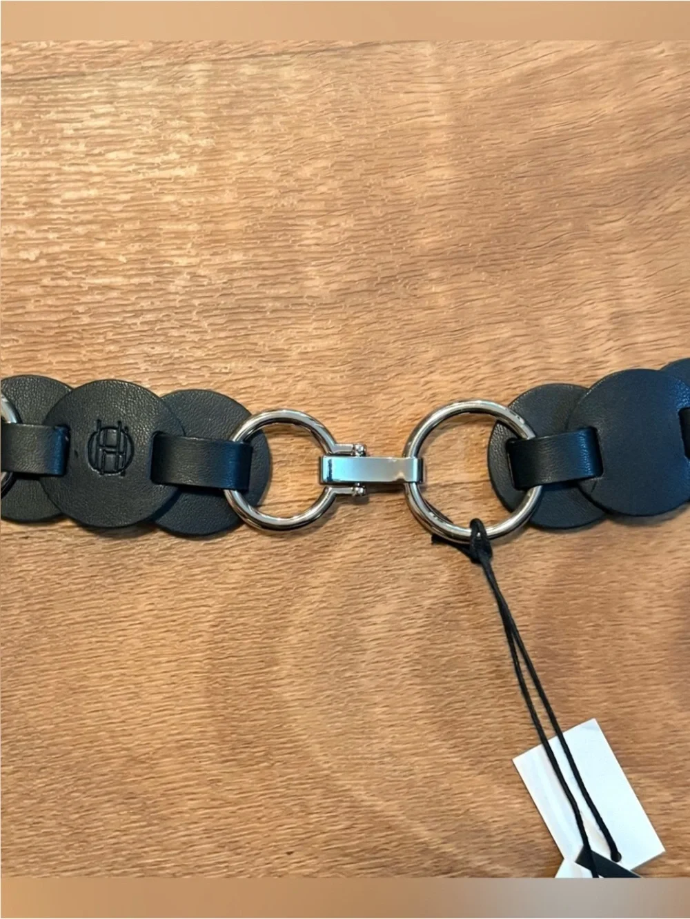 NWT House of Harlow 1960 Black Leather silver Disc Ring Link Belt Boho Size M/L